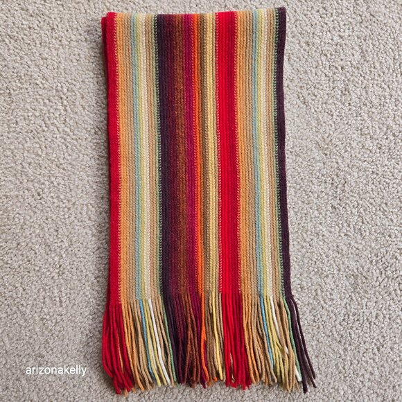 Wool Hand Knit Stripe Scarf William Brunton Scotland - Picture 1 of 8